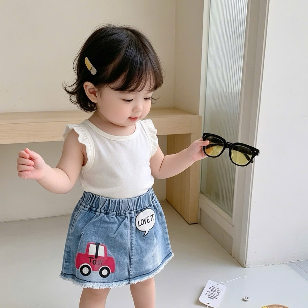 Chân Váy Jean Bé Gái Hàng Xuất Dư Xinh Xắn D8995 Size 6/9M-24/36M (5-15kg) Váy Denim Dễ Phối Đồ
