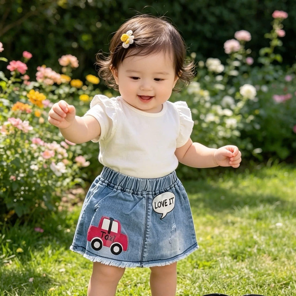 Chân Váy Jean Bé Gái Hàng Xuất Dư Xinh Xắn D8995 Size 6/9M-24/36M (5-15kg) Váy Denim Dễ Phối Đồ