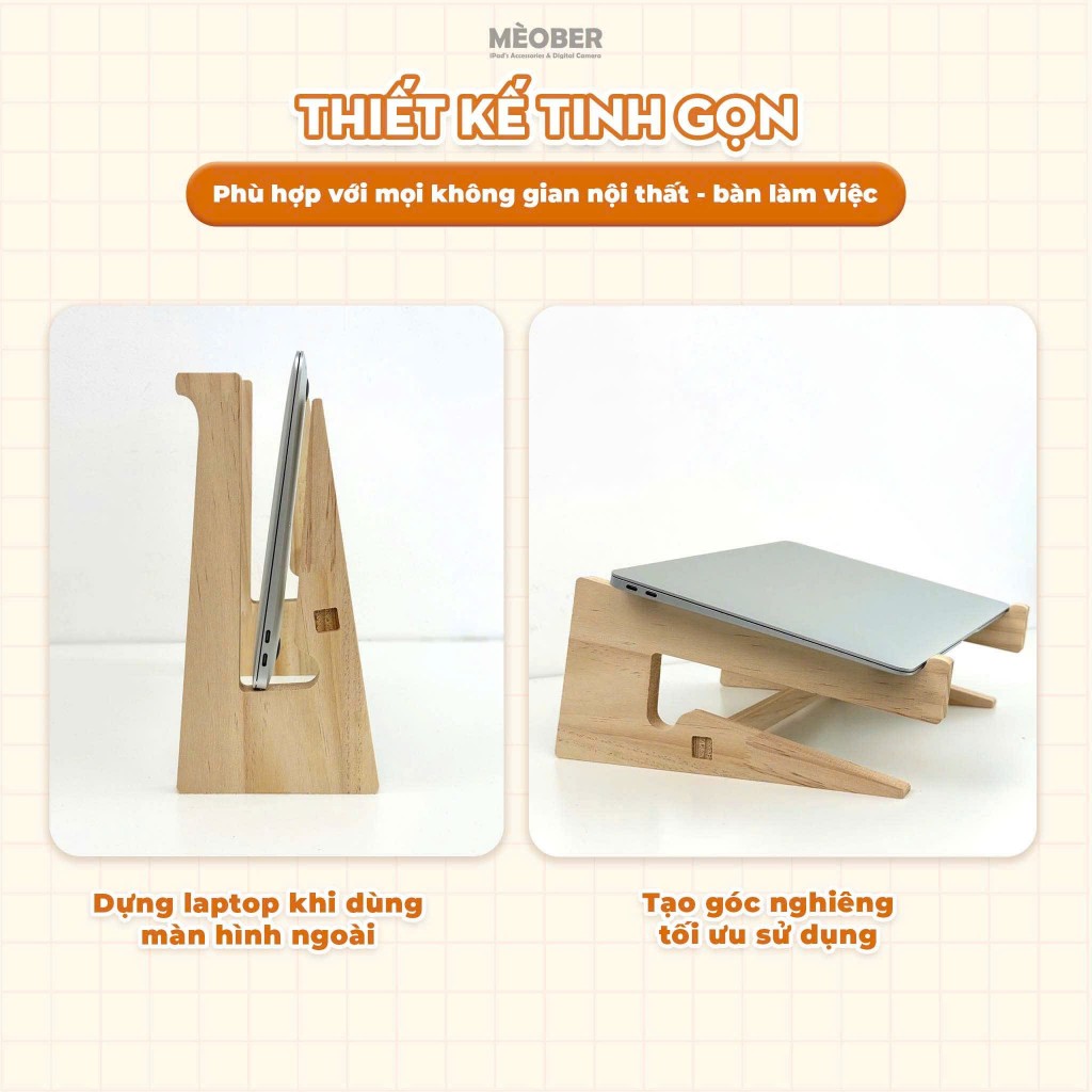 Kệ ,Giá Đỡ Laptop Và Macbook Bằng Gỗ Cao Cấp, Tản Nhiệt Tự Nhiên, Có Khe Để Bàn Phím, Dễ dàng tháo rời by MèoBer