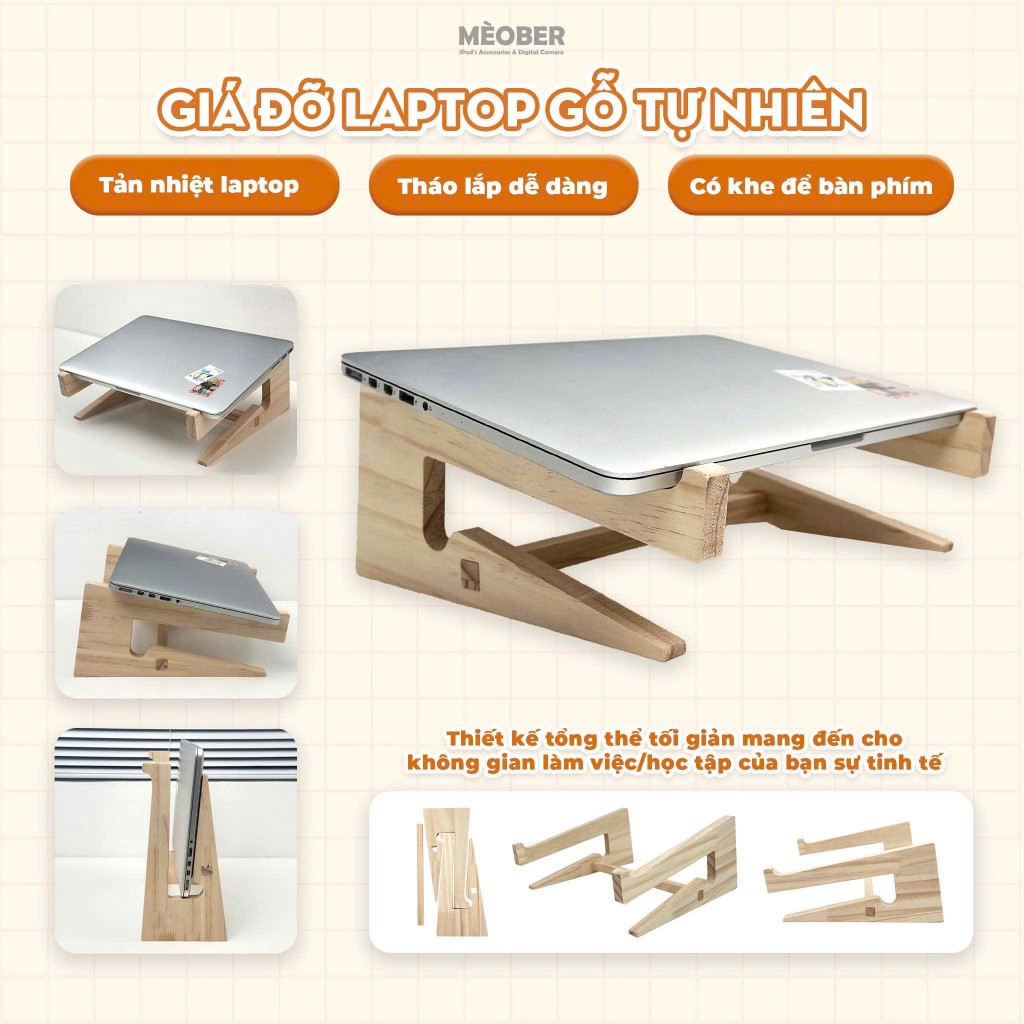 Kệ ,Giá Đỡ Laptop Và Macbook Bằng Gỗ Cao Cấp, Tản Nhiệt Tự Nhiên, Có Khe Để Bàn Phím, Dễ dàng tháo rời by MèoBer