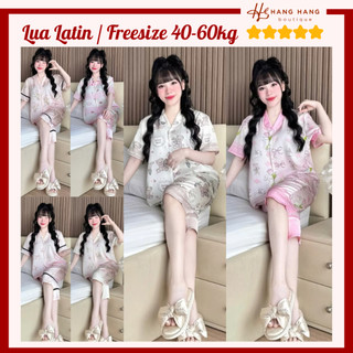 Đồ ngủ nữ 40-60kg, pijama lửng ngắn cộc tay lụa latin mịn mát 60LC01, đồ bộ nữ đồ mặc nhà dễ thương sang chảnh