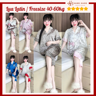 Đồ ngủ nữ 40-60kg, pijama lửng ngắn cộc tay lụa latin mịn mát 60LC01, đồ bộ nữ đồ mặc nhà dễ thương sang chảnh