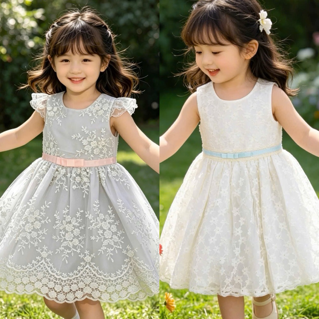 Váy Bé Gái Công Chúa Voan 2 Lớp C1010 Thêu Hoa Xinh Xắn Nhẹ Nhàng Size 2-10Y (10-30kg)