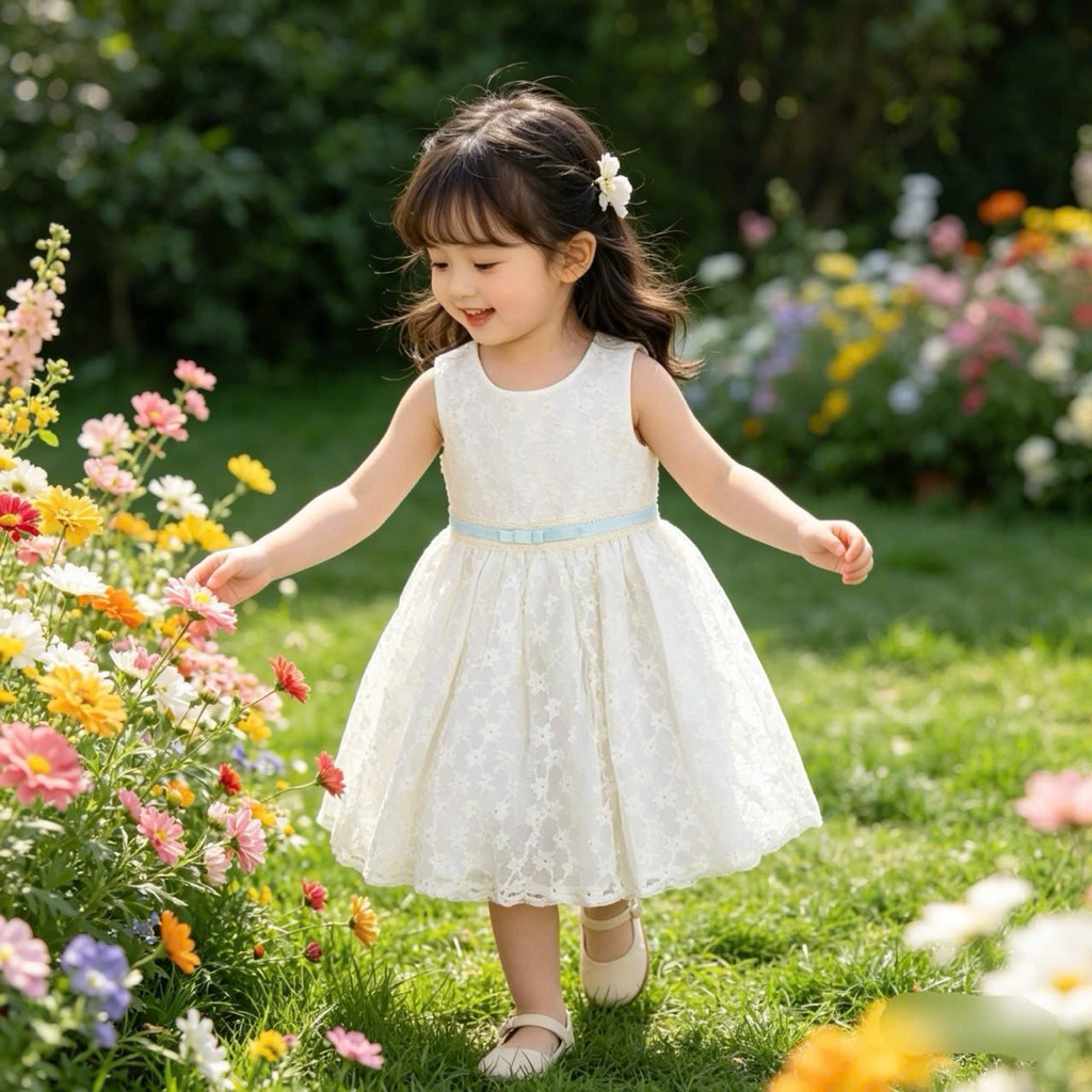 Váy Bé Gái Công Chúa Voan 2 Lớp C1010 Thêu Hoa Xinh Xắn Nhẹ Nhàng Size 2-10Y (10-30kg)