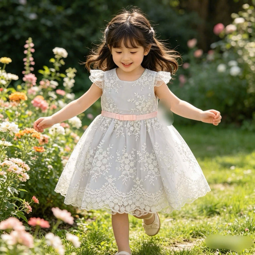 Váy Bé Gái Công Chúa Voan 2 Lớp C1010 Thêu Hoa Xinh Xắn Nhẹ Nhàng Size 2-10Y (10-30kg)