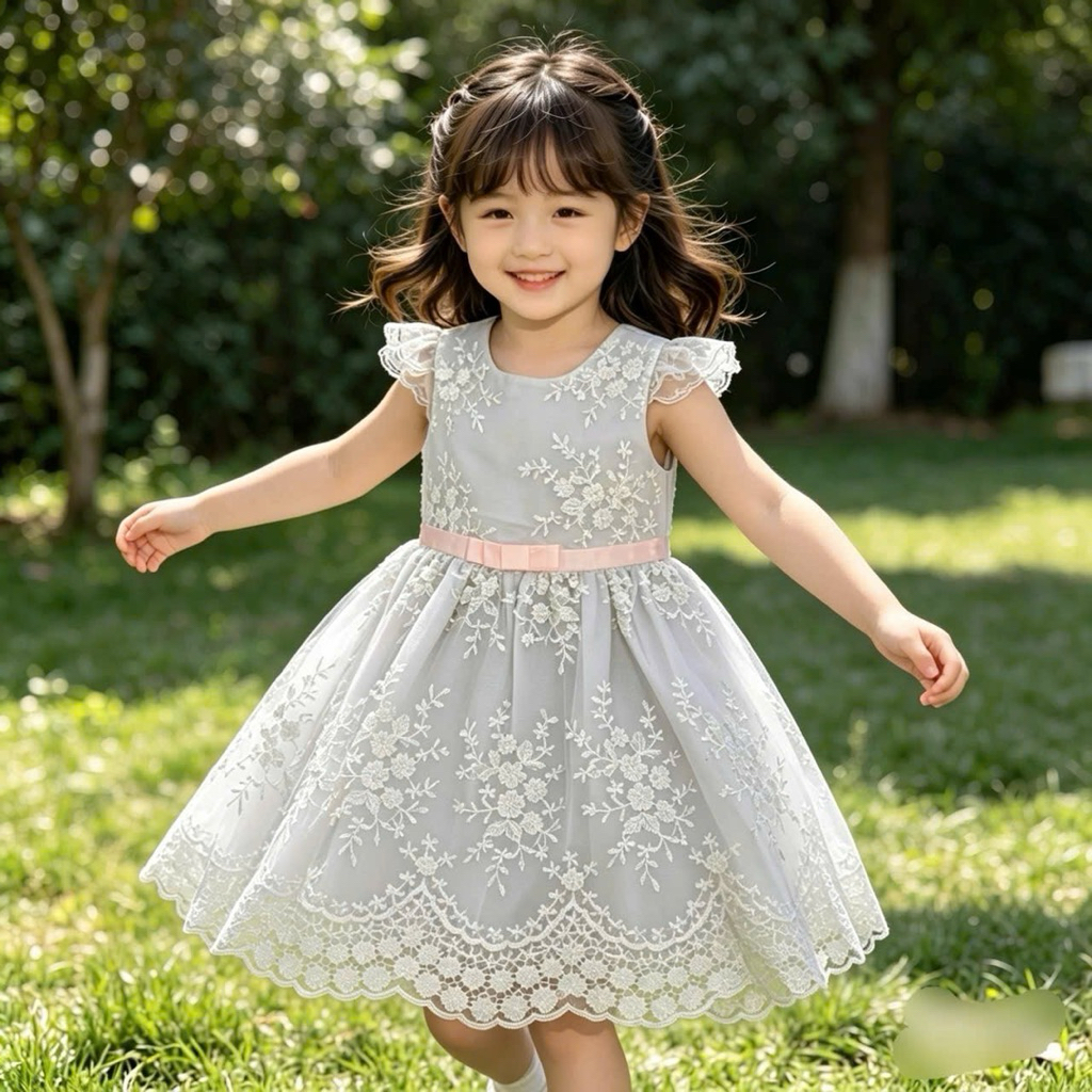 Váy Bé Gái Công Chúa Voan 2 Lớp C1010 Thêu Hoa Xinh Xắn Nhẹ Nhàng Size 2-10Y (10-30kg)