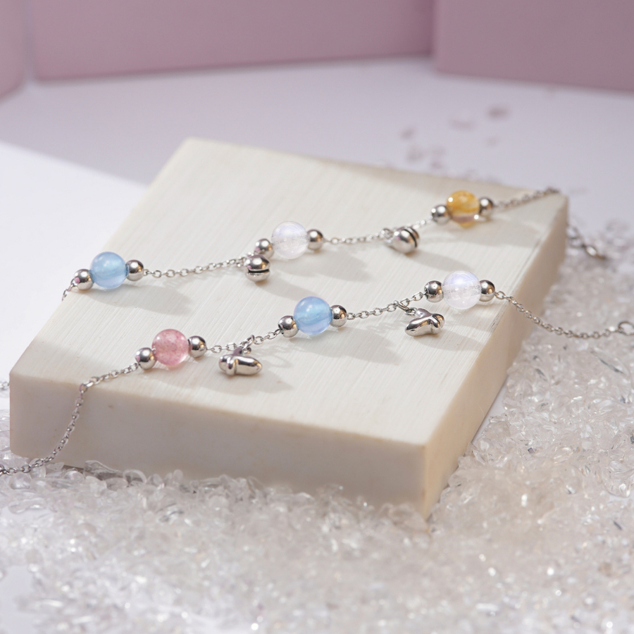 Lắc Chân Thép Không Gỉ Dreamy Fairy Kết Hợp 3 Hạt Đá Phong Thuỷ Năng Lượng Liugems, LCT03