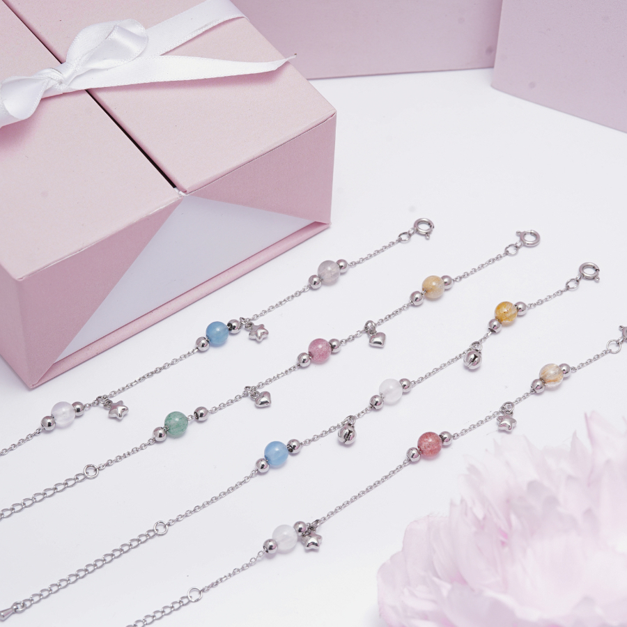 Lắc Chân Thép Không Gỉ Dreamy Fairy Kết Hợp 3 Hạt Đá Phong Thuỷ Năng Lượng Liugems, LCT03