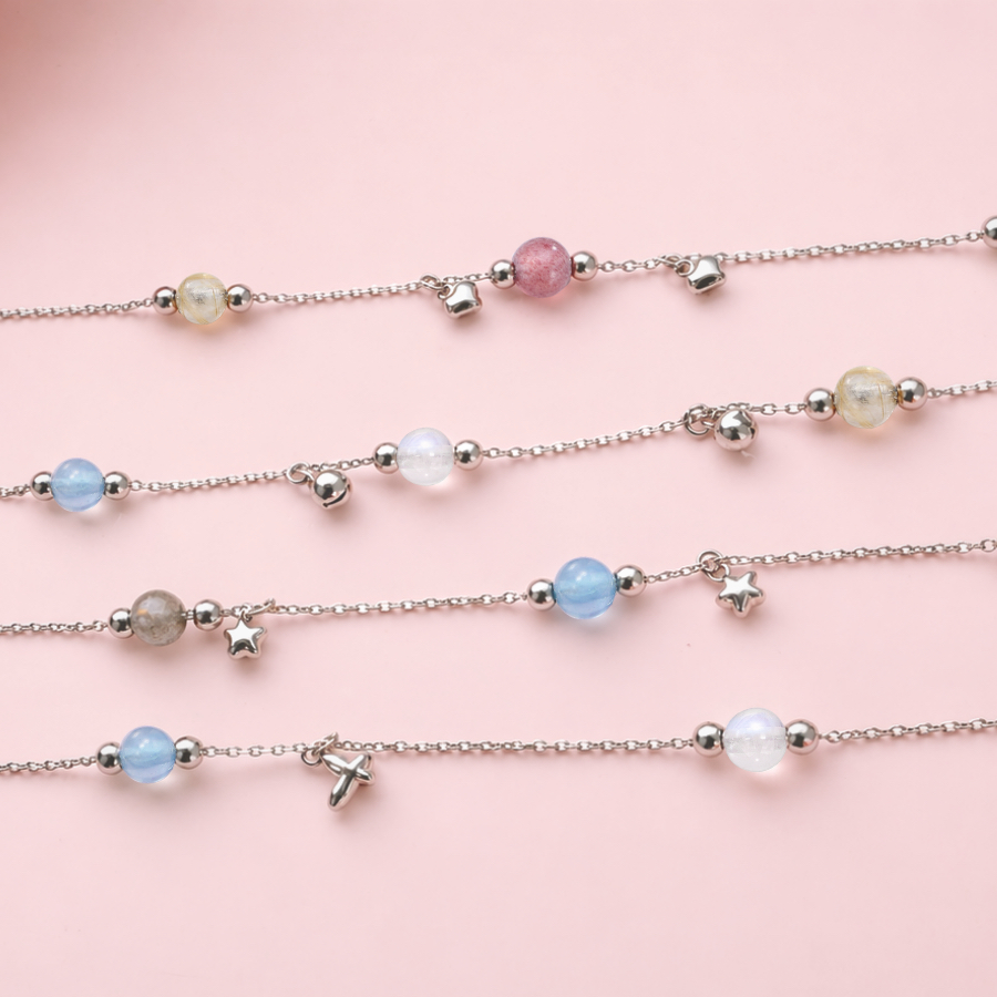Lắc Chân Thép Không Gỉ Dreamy Fairy Kết Hợp 3 Hạt Đá Phong Thuỷ Năng Lượng Liugems, LCT03