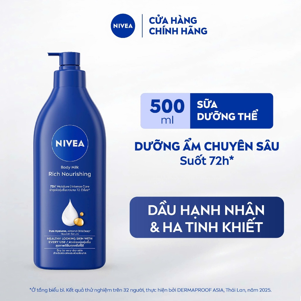 Sữa Dưỡng Thể NIVEA Dưỡng Ẩm Chuyên Sâu 72H | Thấm Nhanh (500 ml)/ Kem Body - 80212/80212x2