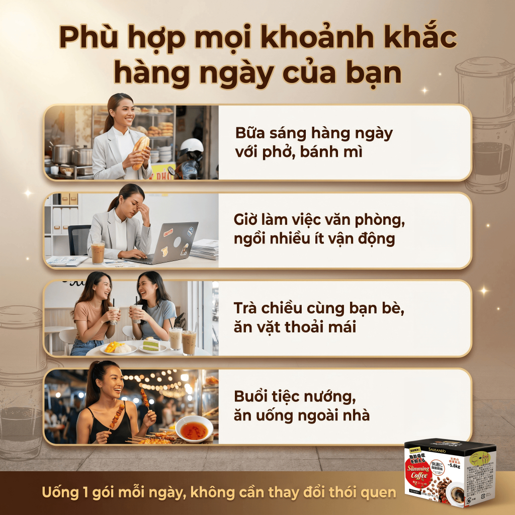 SAUSANDO Cà phê giảm cân Nhật Bản chính hãng, hỗ trợ giảm mỡ, kiềm chế thèm ăn, tăng trao đổi chất, 10 gói/hộp