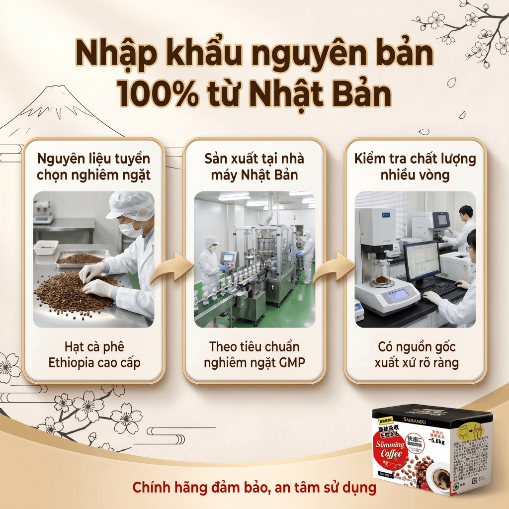 SAUSANDO Cà phê giảm cân Nhật Bản chính hãng, hỗ trợ giảm mỡ, kiềm chế thèm ăn, tăng trao đổi chất, 10 gói/hộp