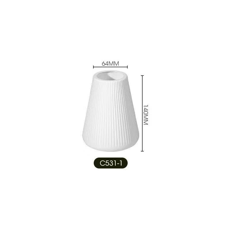 Lọ hoa nhựa vân sọc thẳng C531-1,2,3 giả gốm phong cách Bắc Âu decor bàn làm việc, văn phòng