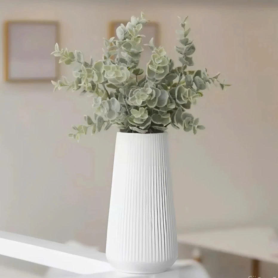 Lọ hoa nhựa vân sọc thẳng C531-1,2,3 giả gốm phong cách Bắc Âu decor bàn làm việc, văn phòng