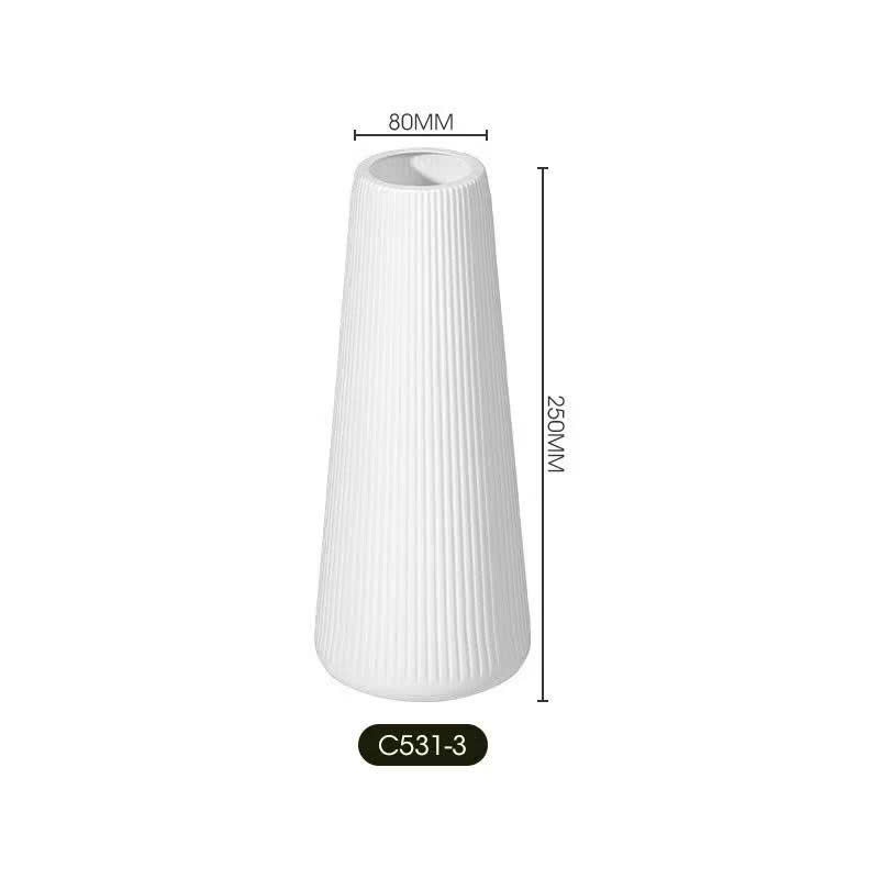 Lọ hoa nhựa vân sọc thẳng C531-1,2,3 giả gốm phong cách Bắc Âu decor bàn làm việc, văn phòng