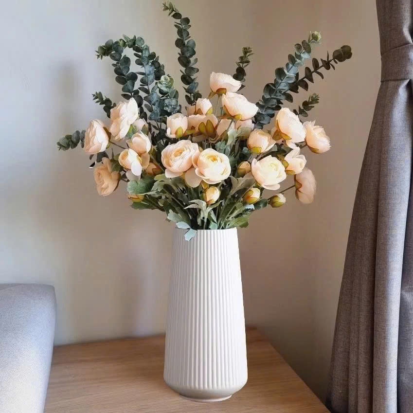 Lọ hoa nhựa vân sọc thẳng C531-1,2,3 giả gốm phong cách Bắc Âu decor bàn làm việc, văn phòng