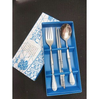 Bộ 3 Muỗng Đũa Nĩa Inox Cao Cấp Kèm Hộp, Bộ Muỗng Đũa Inox Tiện Lợi Mang Đi