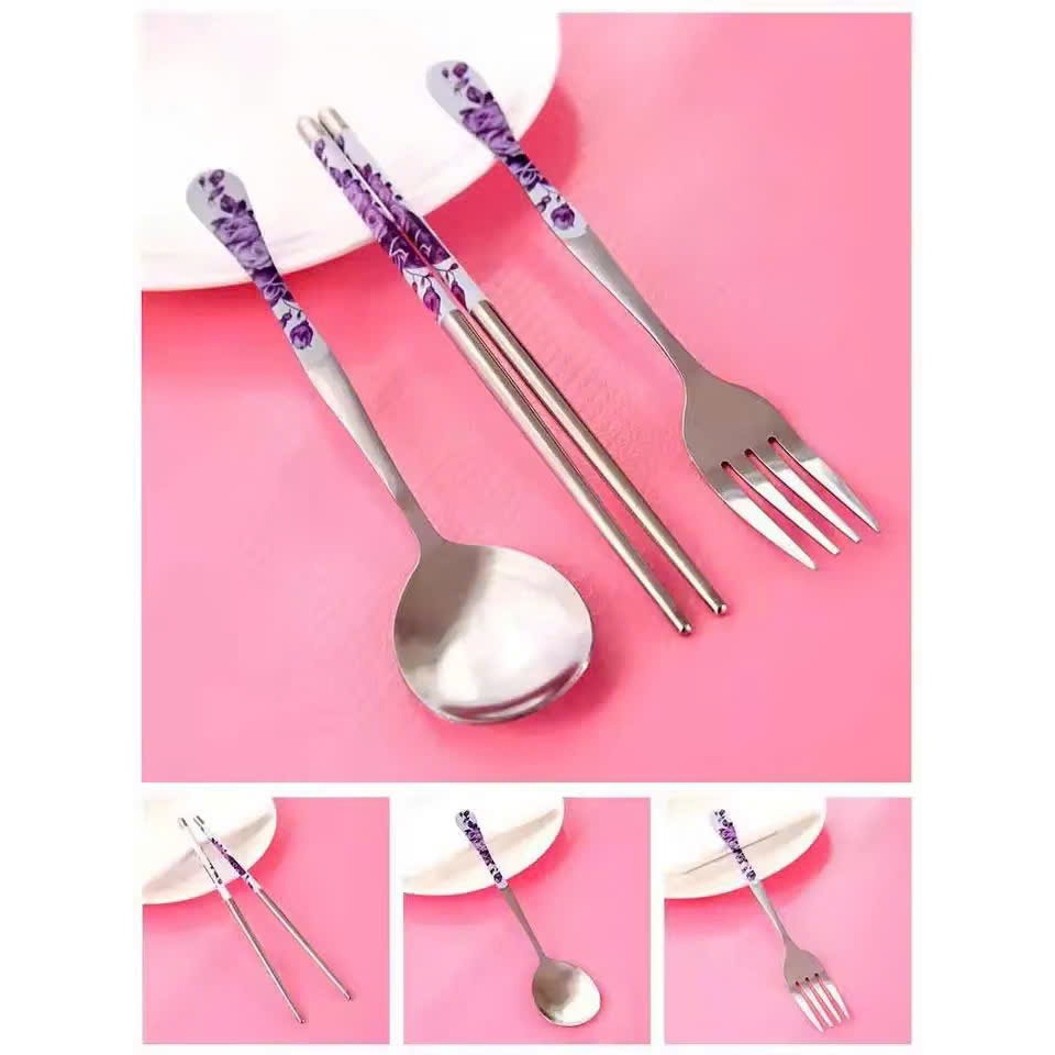 Bộ Muỗng Đũa Nĩa Inox Khắc Hoa Văn Cao Cấp, Bộ Dụng Cụ Ăn Uống Kèm Hộp Sang Trọng