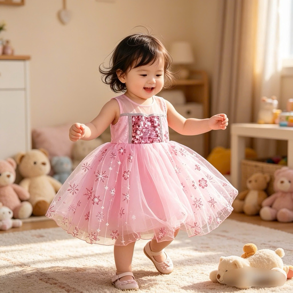 Váy bé gái công chúa voan mềm D702 cho bé 1 tuổi (8–10kg) mặc hè xinh xắn