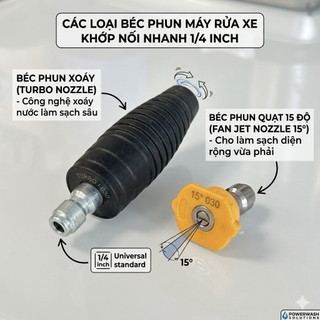 Combo 2 béc khớp nối nhanh dành cho dụng cụ rửa xe - combo 1 béc xoáy và 1 béc 15 độ