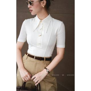 Áo polo nữ công sở HAGOO tay cộc cổ bổ trụ chất liệu thun tiêu lạnh phong cách trẻ trung [A8128]