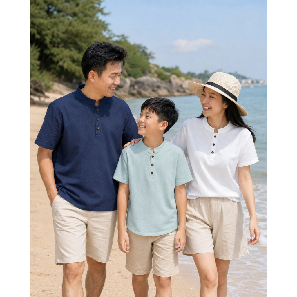 AÓ CỔ TÀU Đủ Size Cho Cả Gia Đình, Chất Đũi Mềm Mịn Mát, Dày Dặn Đứng Form, 3 Màu Nhã Nhặn, Size từ 17-75kg