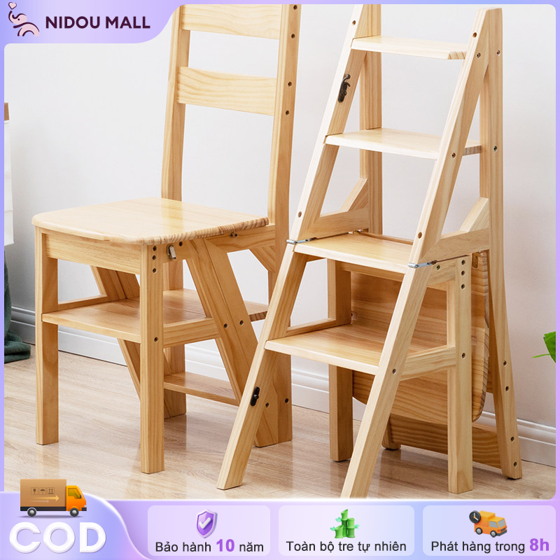 Ghế Thang 4 Tầng Gỗ Tre Cao Cấp  Ghế Đa Năng2Trong1 Chống Trượt Góc Bo Tròn Chốt An Toàn Ship Nhanh