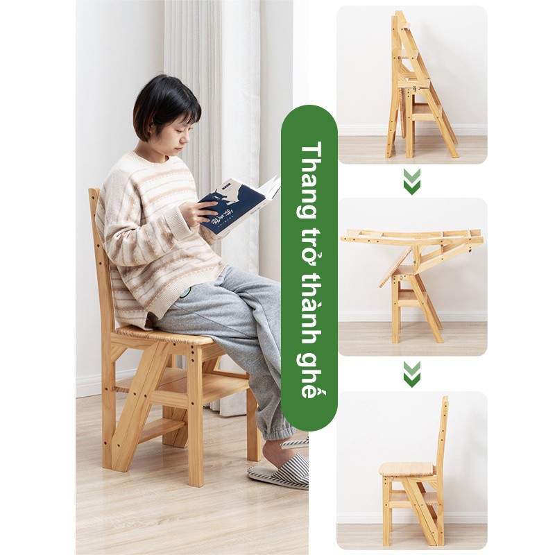 Ghế Thang 4 Tầng Gỗ Tre Cao Cấp  Ghế Đa Năng2Trong1 Chống Trượt Góc Bo Tròn Chốt An Toàn Ship Nhanh