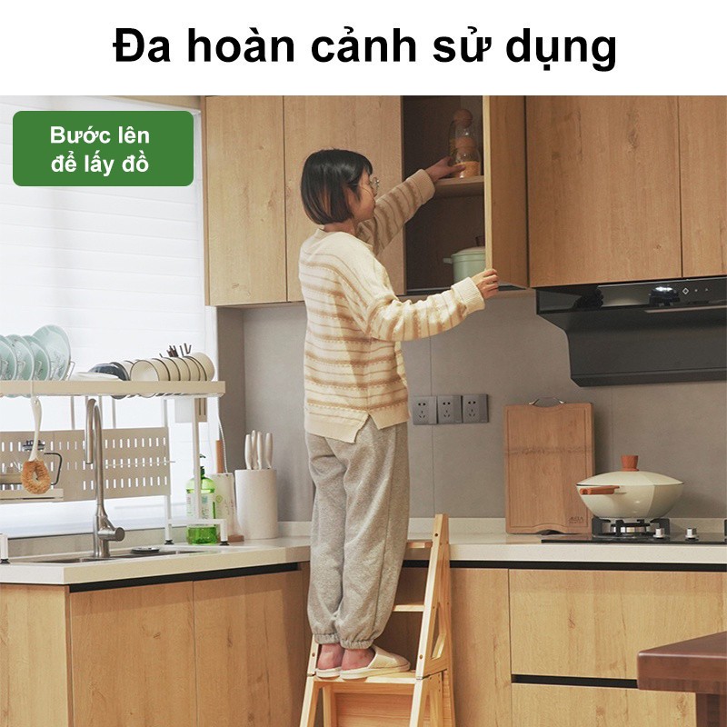 Ghế Thang 4 Tầng Gỗ Tre Cao Cấp  Ghế Đa Năng2Trong1 Chống Trượt Góc Bo Tròn Chốt An Toàn Ship Nhanh
