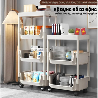 AMZO_KỆ/ KHAY ĐỂ ĐỒ 4 TẦNG ĐA NĂNG TRẮNG CÓ BÁNH XE ĐẨY – PHÙ HỢP NHIỀU KHÔNG GIAN