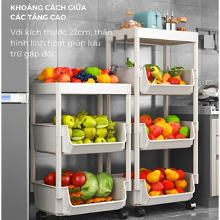 AMZO_KỆ/ KHAY ĐỂ ĐỒ 4 TẦNG ĐA NĂNG TRẮNG CÓ BÁNH XE ĐẨY – PHÙ HỢP NHIỀU KHÔNG GIAN