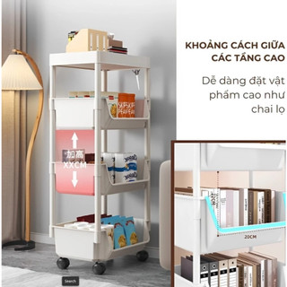 AMZO_KỆ/ KHAY ĐỂ ĐỒ 4 TẦNG ĐA NĂNG TRẮNG CÓ BÁNH XE ĐẨY – PHÙ HỢP NHIỀU KHÔNG GIAN