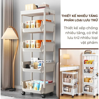 AMZO_KỆ/ KHAY ĐỂ ĐỒ 4 TẦNG ĐA NĂNG TRẮNG CÓ BÁNH XE ĐẨY – PHÙ HỢP NHIỀU KHÔNG GIAN