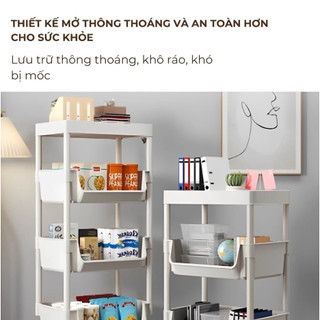 AMZO_KỆ/ KHAY ĐỂ ĐỒ 4 TẦNG ĐA NĂNG TRẮNG CÓ BÁNH XE ĐẨY – PHÙ HỢP NHIỀU KHÔNG GIAN