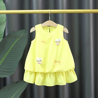 Váy bé gái sát nách màu trơn 1-5 tuổi dáng bí suông 2 lớp đi học đi chơi hàngQC phong cách Hàn D1301