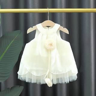 Váy bé gái dự tiệc sinh nhật 3th-3 tuổi cổ tròn vải tơ óng phối lưới kiểu dáng bông hoa D1294