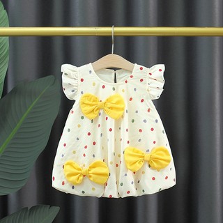 Váy bé gái dáng bí phồng style Hàn 9th-4 tuổi chấm bi nơ to D1304 Bí Ngô Nhỏ