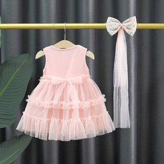 Váy công chúa bé gái dự tiệc 9th-4 tuổi thun cotton kim sa lấp lánh tặng kèm cài tóc xinh D1302