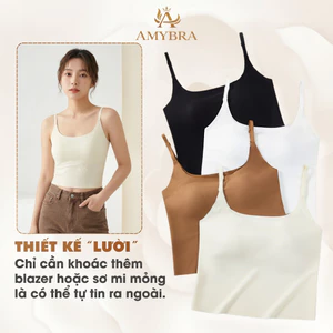 Áo Bra Dáng Dài Đúc Su Mềm Mịn, Áo Lót 2 Dây Mút Cố Định Mỏng Nhẹ AMYBRA B6683