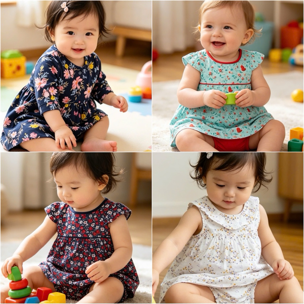 Set Váy Bé Gái Xuất Dư Kèm Chip Hoa Nhí Dễ Thương Mềm Mịn Size NB-3Y(4-13kg) D8216 C1754 C1757 L049