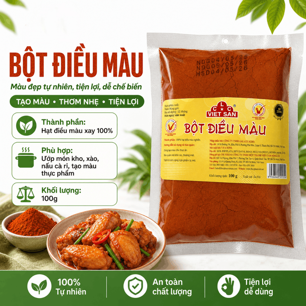 Gia Vị Thảo Mộc Việt San 100g - Điều Màu Ớt Khô Xay Thảo Quả