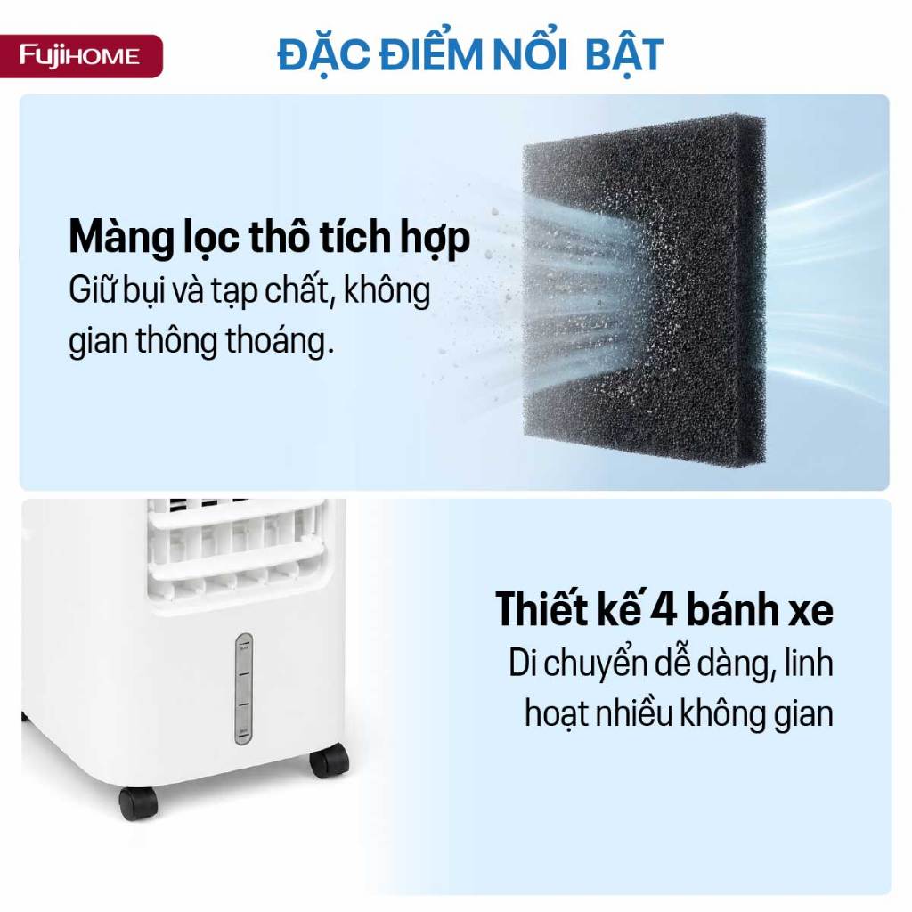 Quạt làm mát hơi nước tiết kiệm điện Nhập Khẩu FUJIHOME AC-05 lọc bụi, quạt điện phun sương