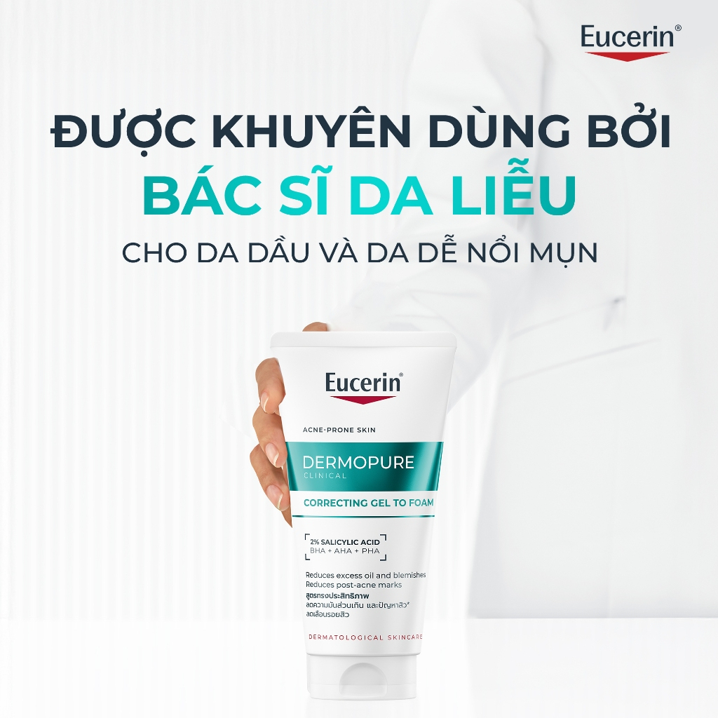 Gel Rửa Mặt Eucerin Dermopure Clinical Correcting Dành Cho Da Mụn Giảm Tình Trạng Mụn & Vết Thâm 150ml/75ml