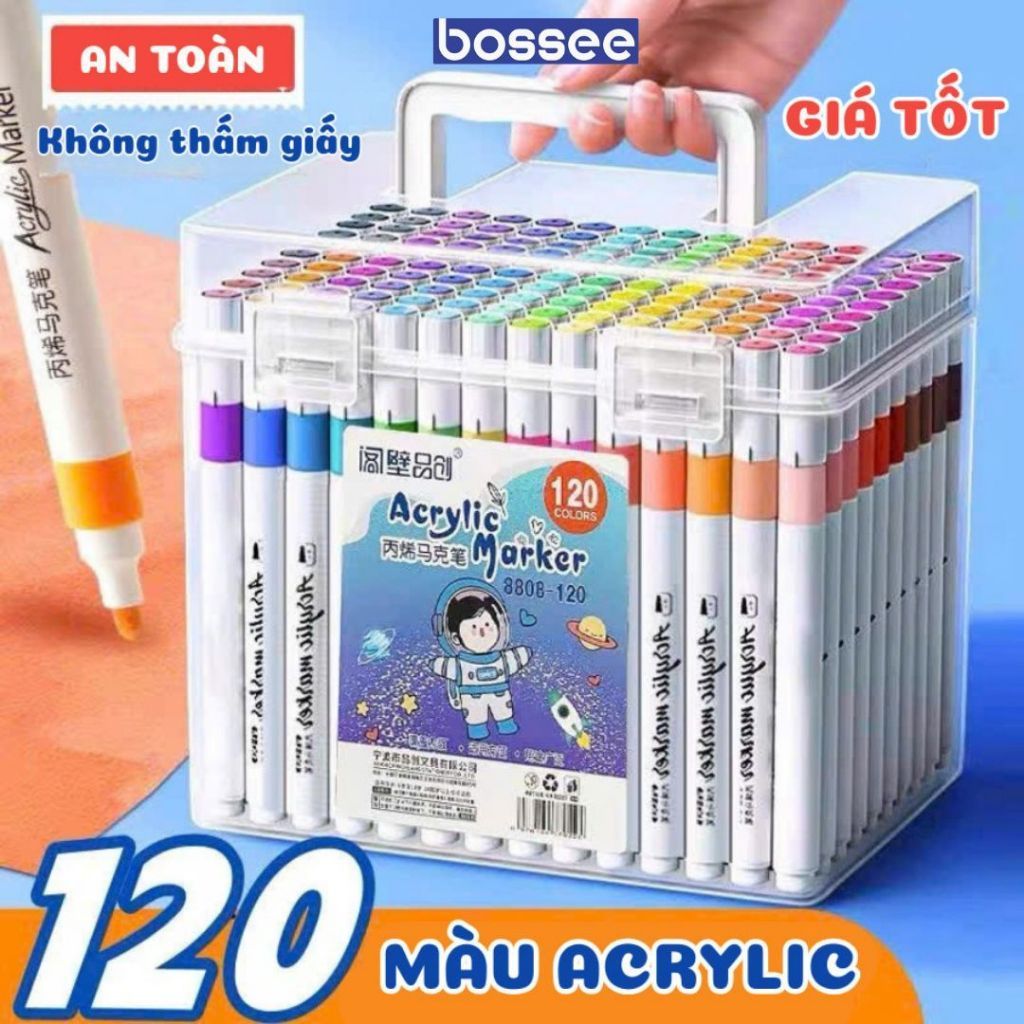 Bút Màu Dạ Bossee 120 Màu Marker Acrylic, Họa Cụ Tô Màu Vẽ Tranh Anime, Sáng Tạo DIY Trên Mọi Chất Liệu