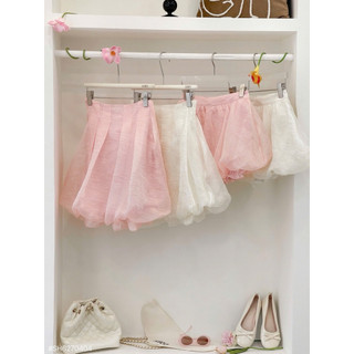 SEP House - Set voan xốp áo cúp dáng bí phối chân váy nhắn bồng bềnh kem hồng tiểu thư sang trọng - Hàng loại 1