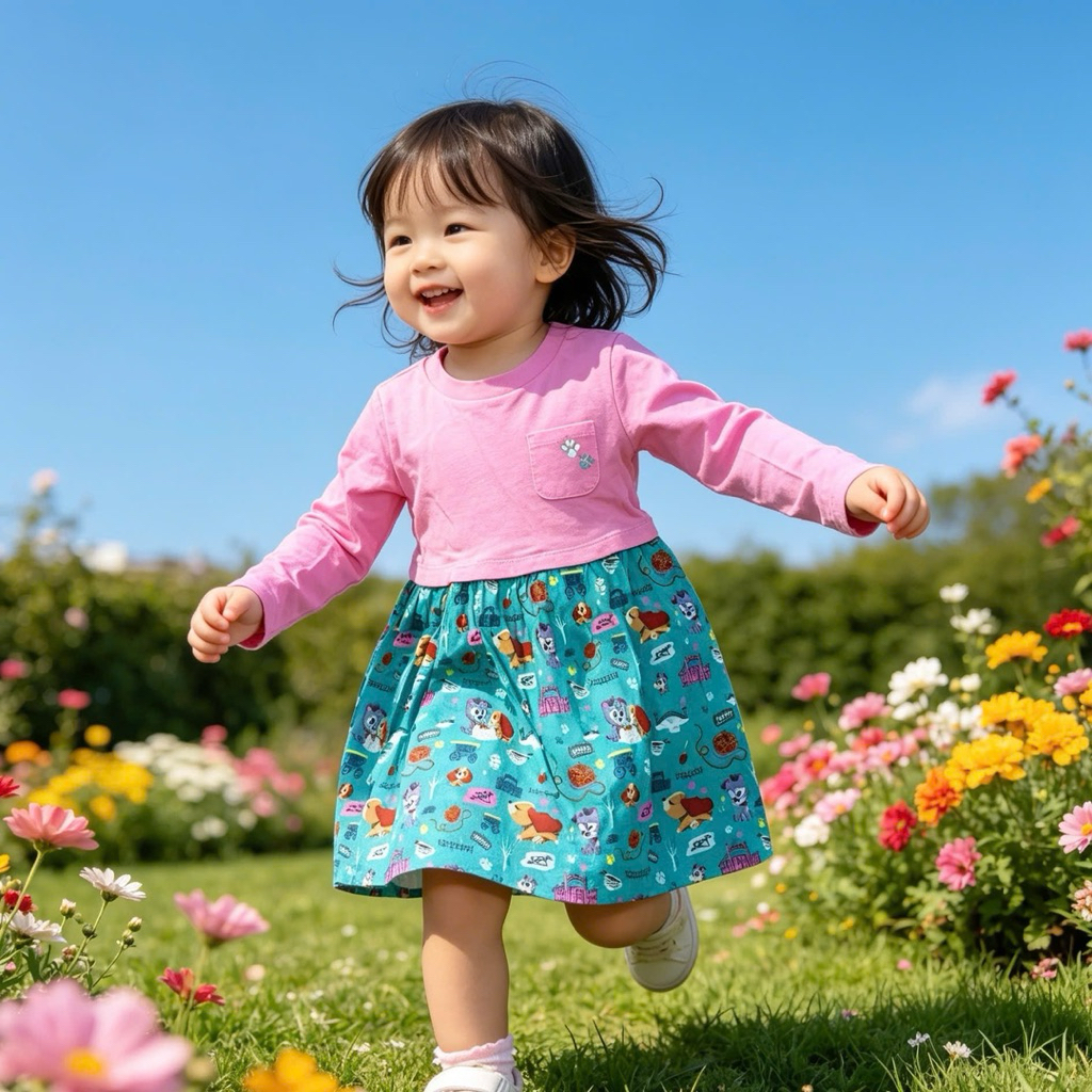 Váy bé gái dài tay xuất dư L009 D7723 cao cấp – đầm trẻ em size 3-36 tháng (2-16kg)