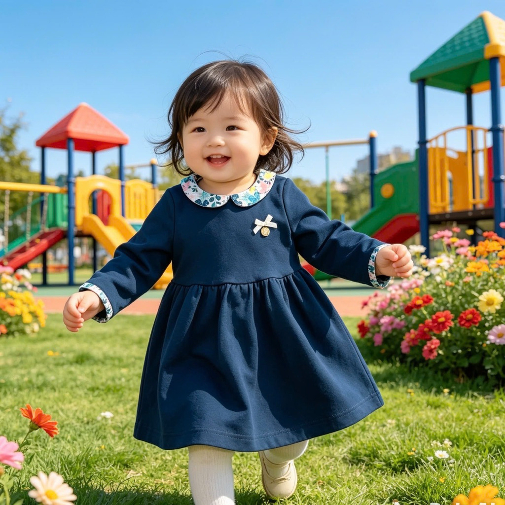 Váy bé gái dài tay xuất dư L009 D7723 cao cấp – đầm trẻ em size 3-36 tháng (2-16kg)