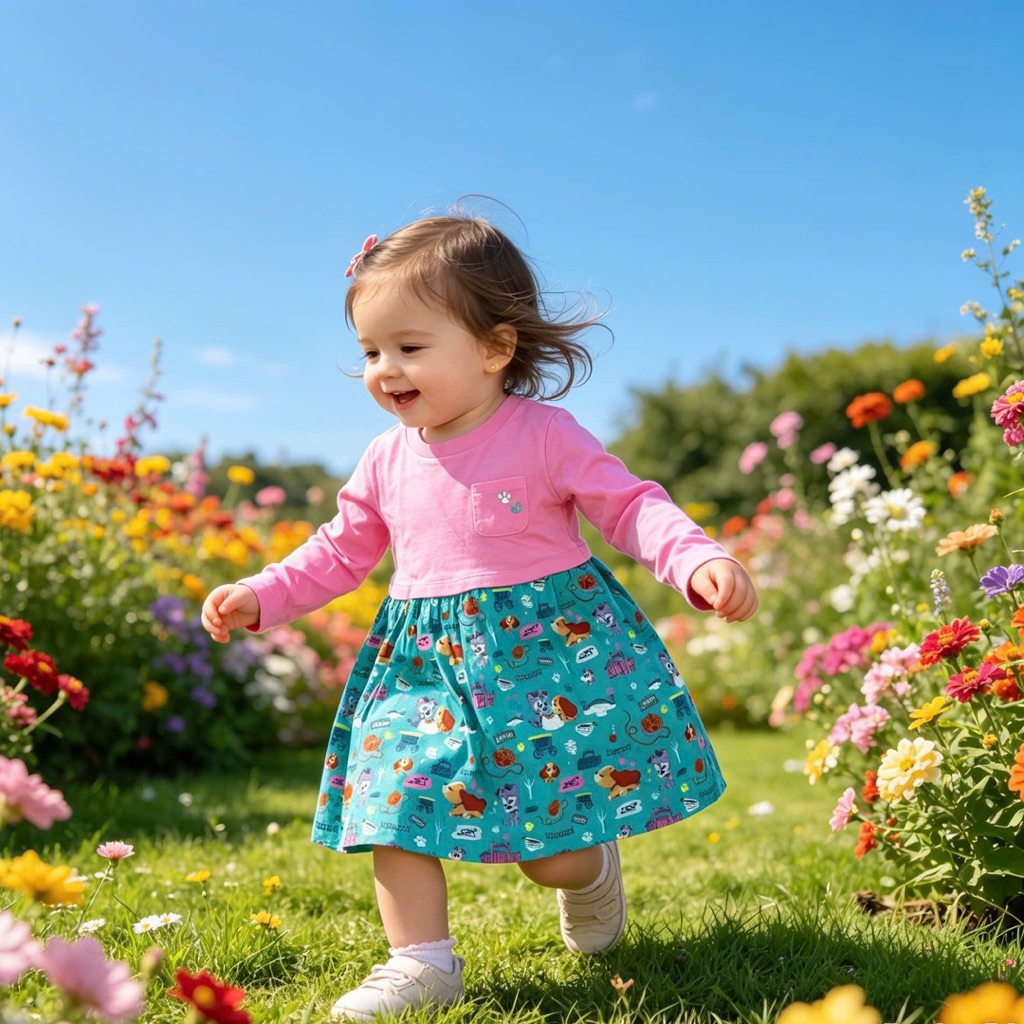 Váy bé gái dài tay xuất dư L009 D7723 cao cấp – đầm trẻ em size 3-36 tháng (2-16kg)