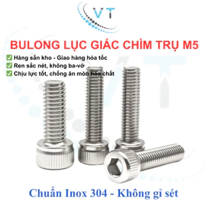 Bulong lục giác chìm đầu trụ Inox 304 M5 (5 ly). Bulong 5li chống ăn mòn, chống gỉ sét