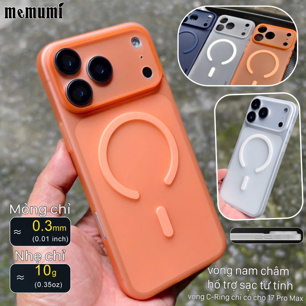 [ Siêu Mỏng ] Ốp Lưng Siêu Mỏng Nhẹ Memumi 0,33mm Tích Sạc Từ Tính Tiện Lợi cho iP 17 Series